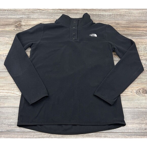 The North Face Womens S Fleece Glacier Snap Pullover Sweater Black Mock Neck - Picture 1 of 12